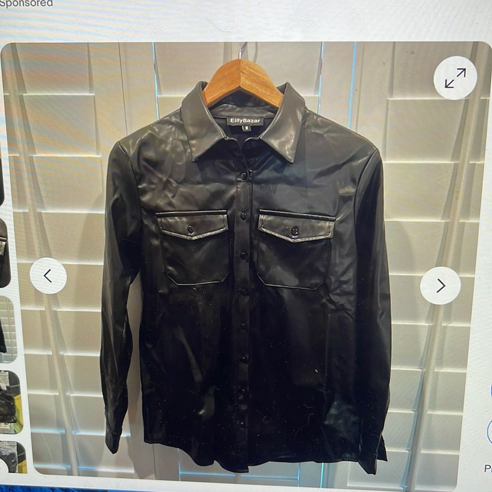 Willy Bazar Size Medium Black Faux Leather Button Long Sleeve Jacket